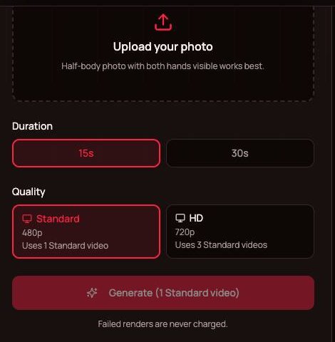 Length and quality options shown before pressing Generate