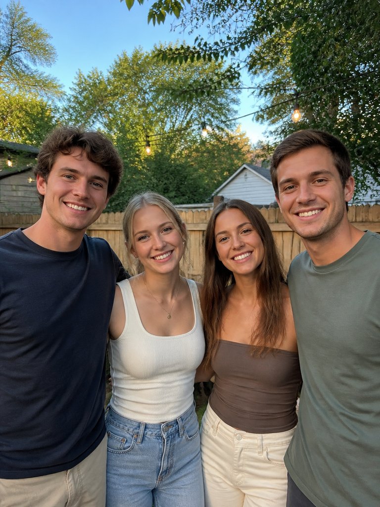 Group picture of four friends side by side